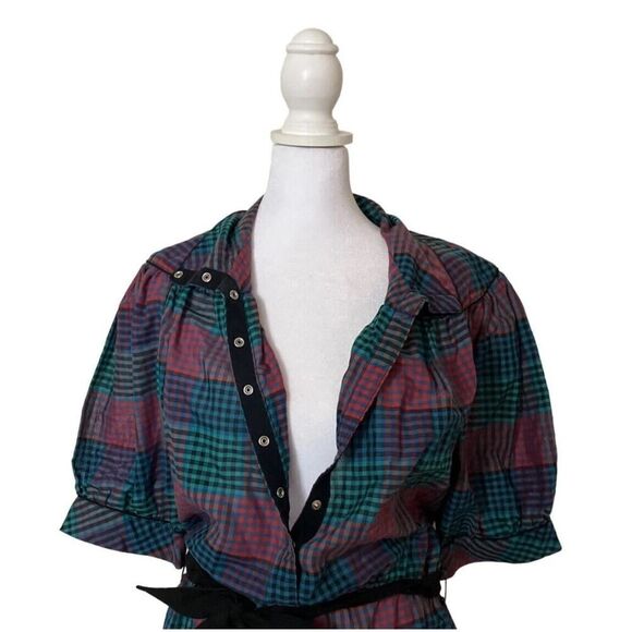 Millicent California Vintage Plaid Womens Puff Short Sleeve Belted Dress US 14 - Picture 6 of 8